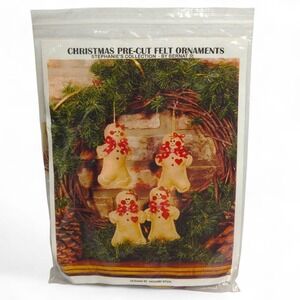 Vtg Bernat Stephanie's Felt Ornaments Kit Gingerbread Man Rare Set of 4 Sealed
